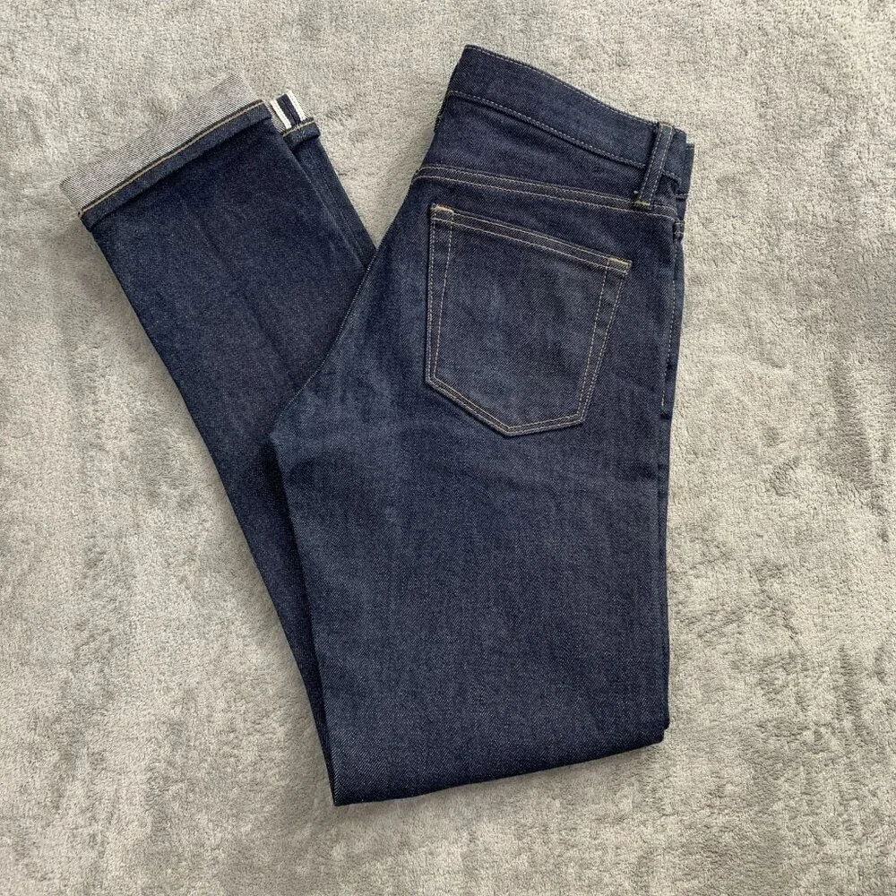 UNIQLO Selvedge Jeans Men 29x31 Straight Slim Dark Kaihara Raw Wash Denim